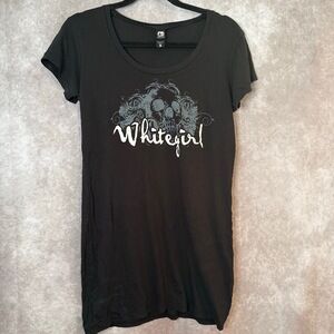 Vintage‎ Y2K White Girl Skull Design Tunic Tee Womens Size XL Black